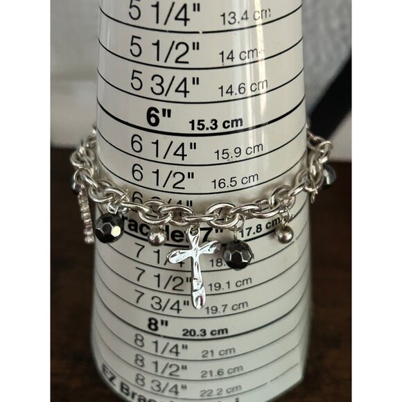 Silver tone Cross and Beads Charm Bracelet - Picture 3 of 3